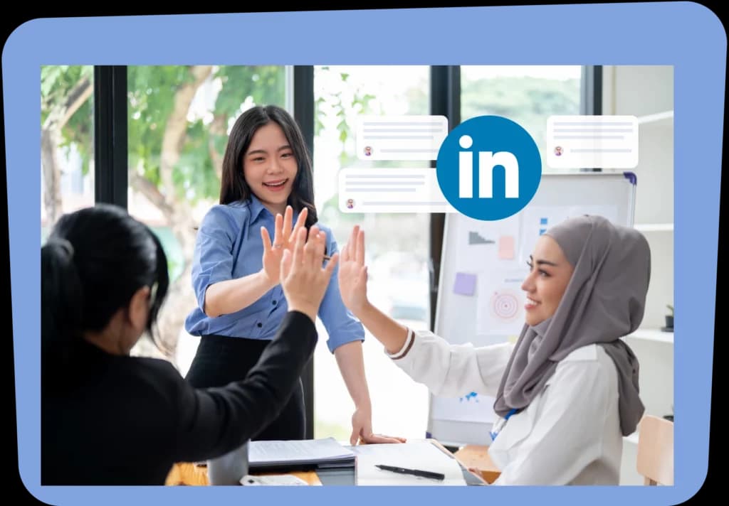 three businesswomen high fiving each other