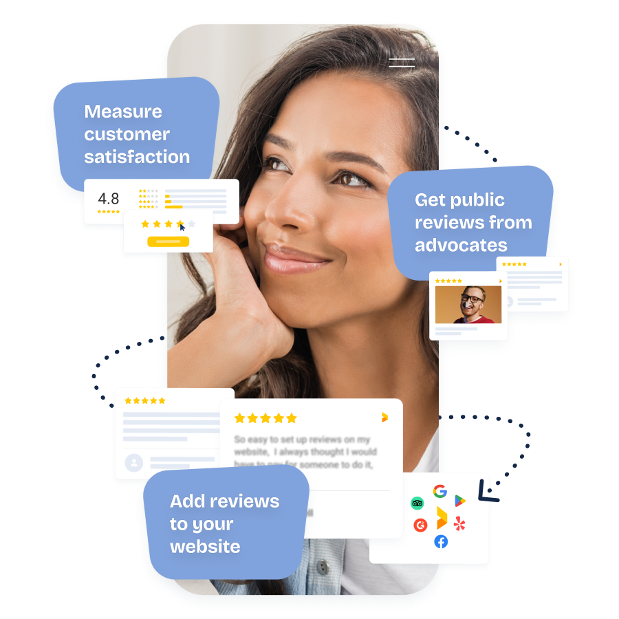 with trustmary: measure customer satisfaction, collect public reviews and add reviews to your website