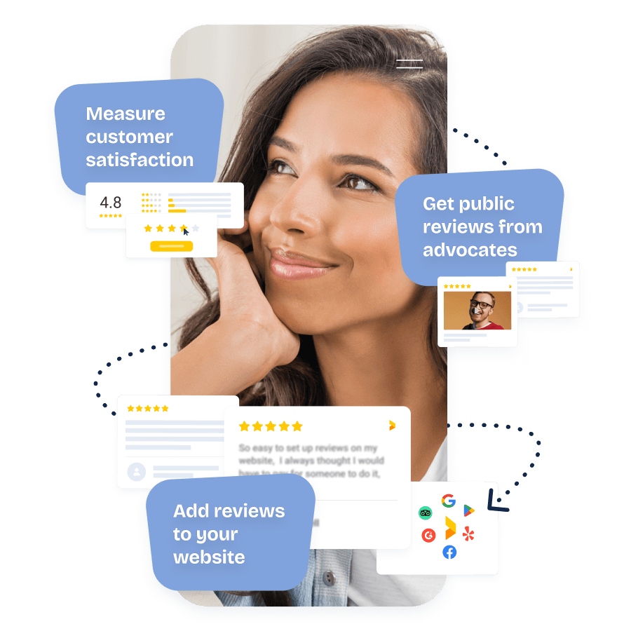 with trustmary: measure customer satisfaction, collect public reviews and add reviews to your website