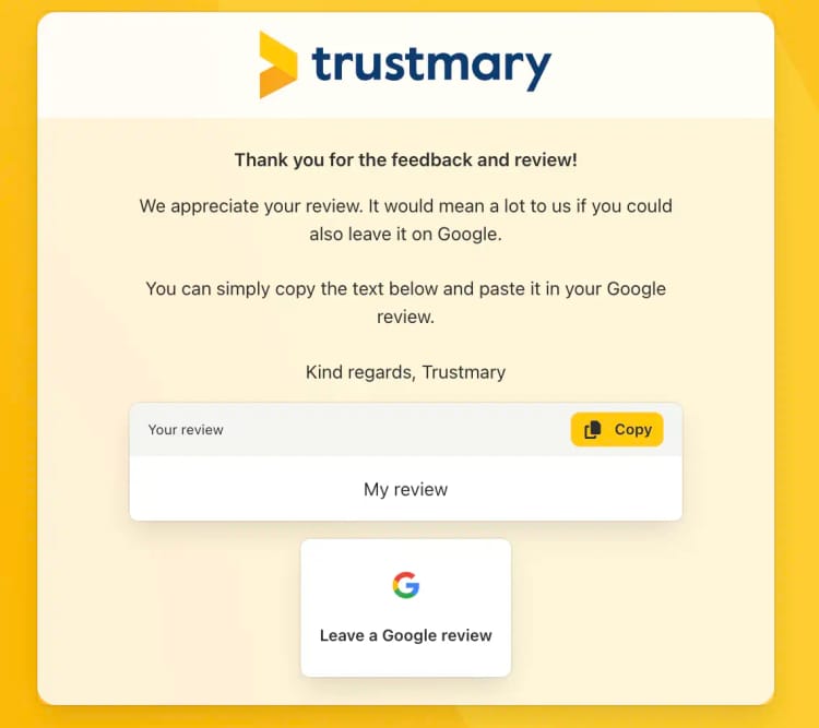 Copy review text to clipboard
