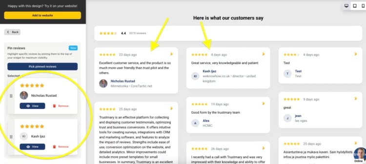 Pin Reviews in Widgets