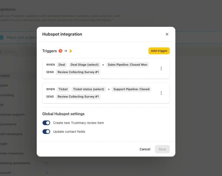 Integrate Trustmary and HubSpot in just a few clicks