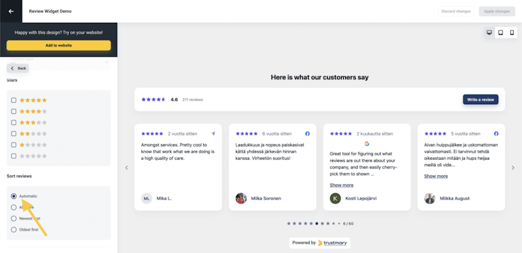 Widget updates: Sorting reviews automatically