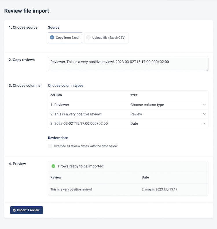 Review import updates: Importing the review date