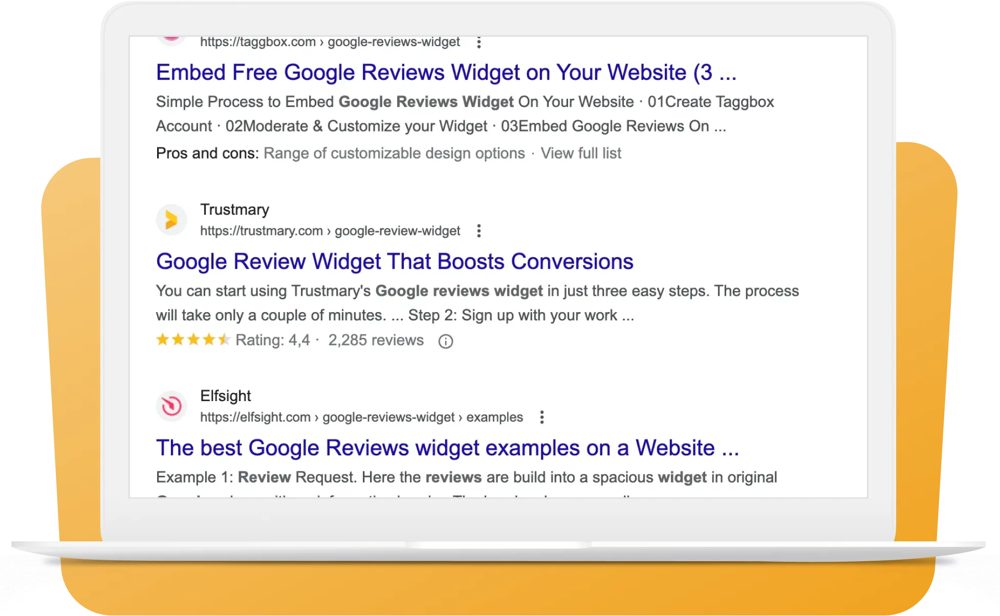 serp with review schema markup for seo