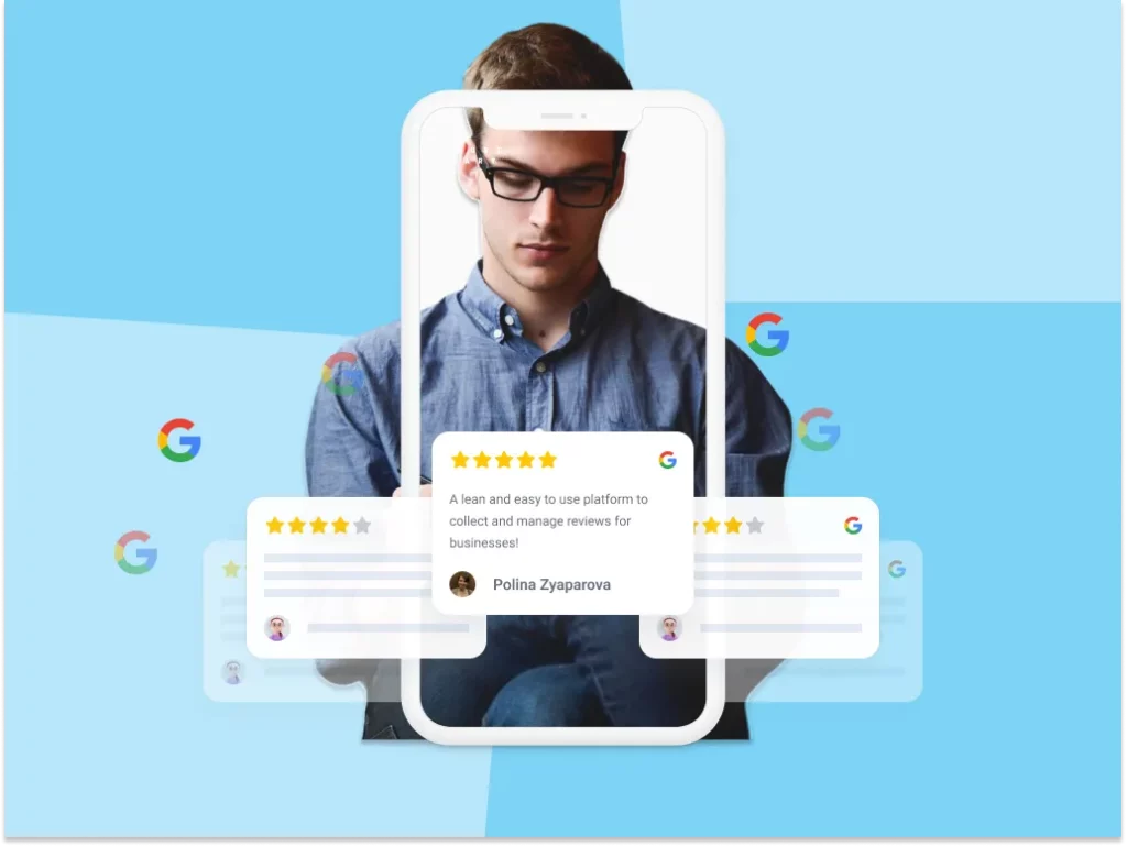 google reviews and man with glasses