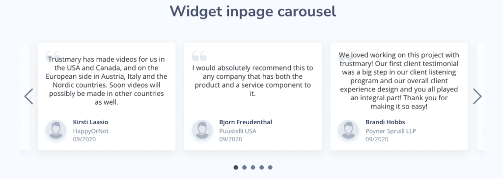 widget inpage carousel embed to website