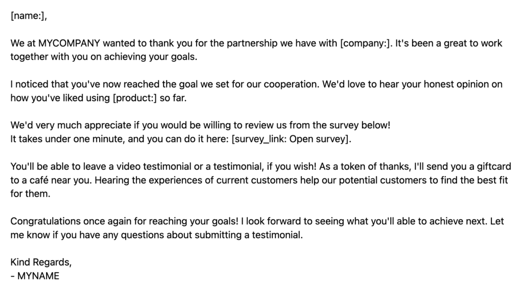 Customer Testimonial Email Template