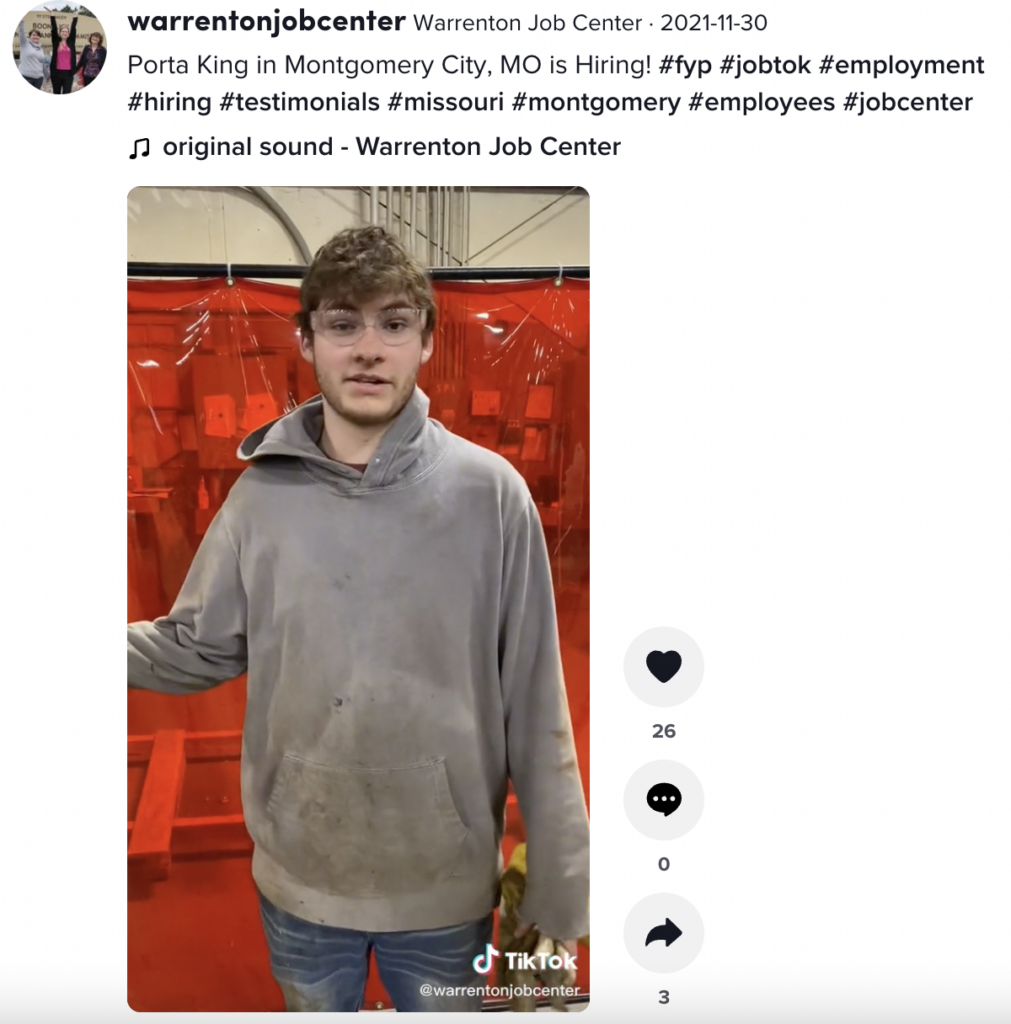 tiktok video testimonial from employee example