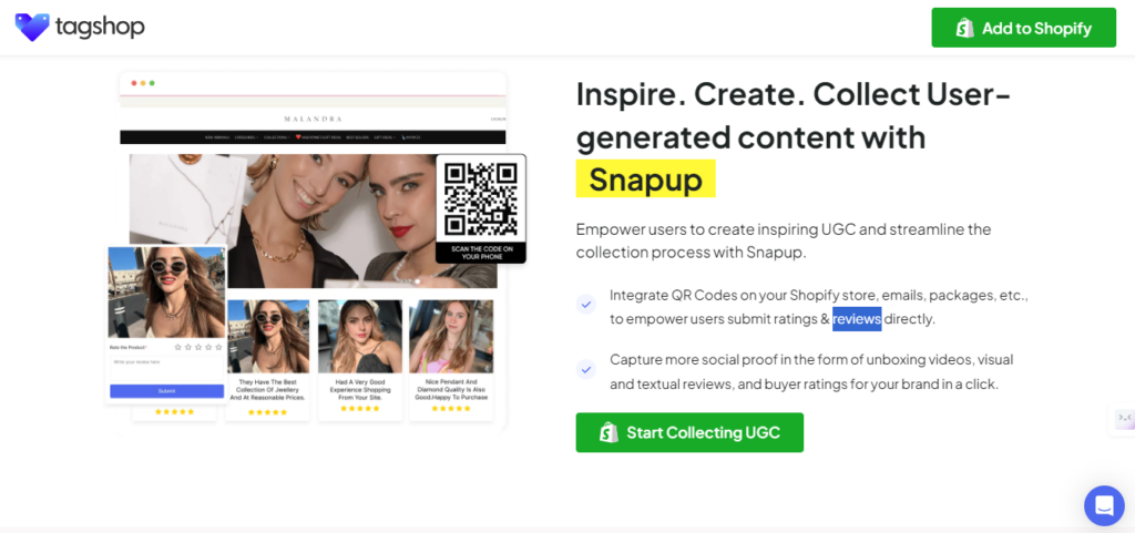 screenshot form tagshop frontpage