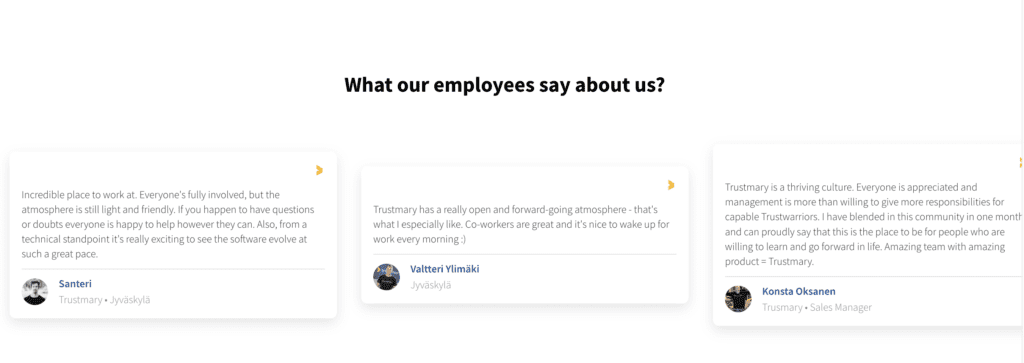 embed employee testimonial in text form on website