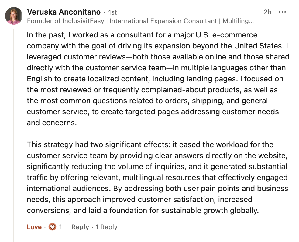SME quote on importance of reviews by Veruska Anconitano
