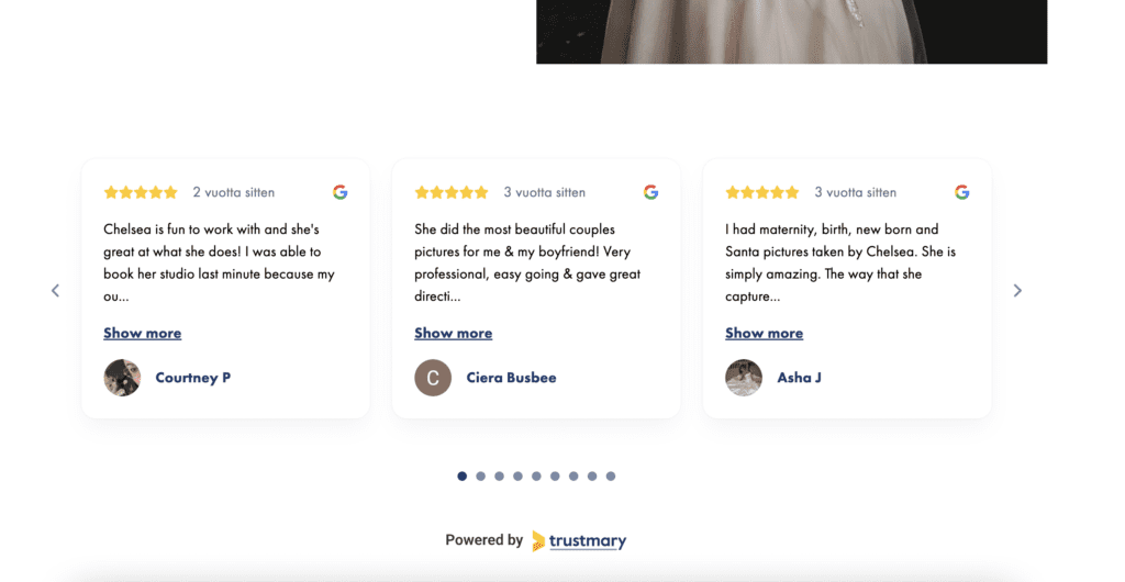 reviews on homepage example