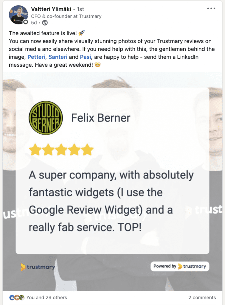 add a descriptive caption to describe your cooperation when sharing testimonials on social media