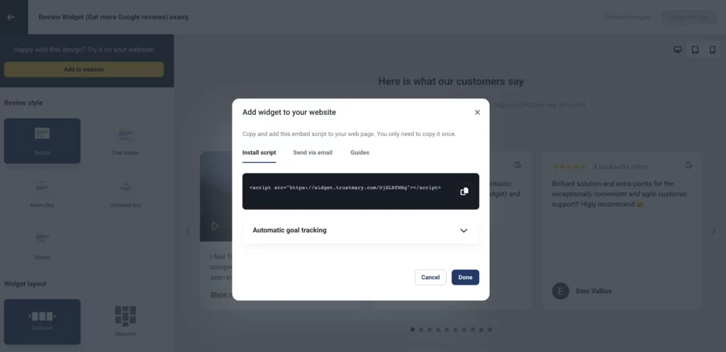 copy widget embed code