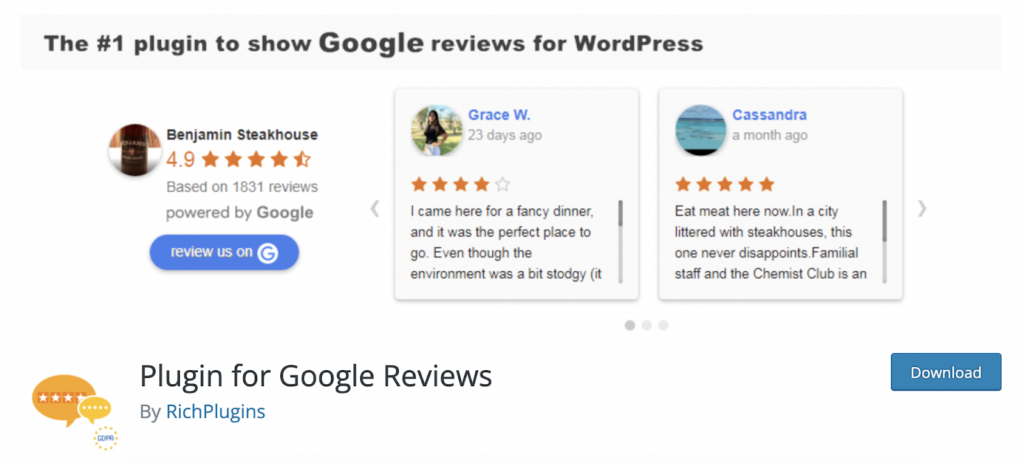 example of google review plugin for wp