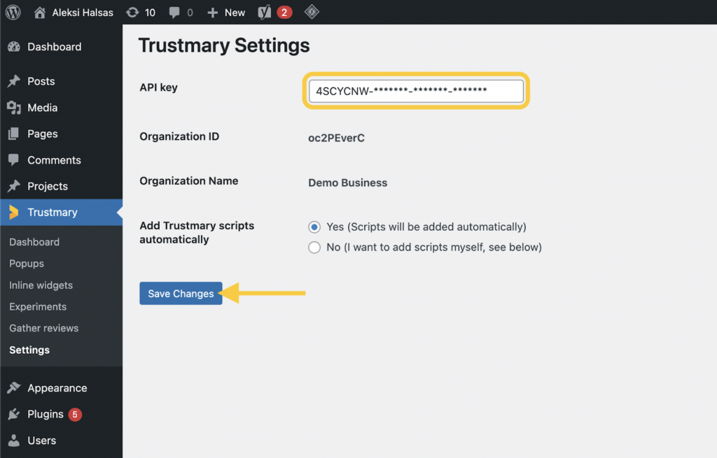 install trustmary's testimonial and review plugin to wordpress