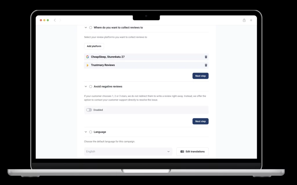 Erstellen Sie eine Bewertungskampagne mit Trustmary, um organisch mehr Google-Bewertungen von zufriedenen Kunden zu erhalten
