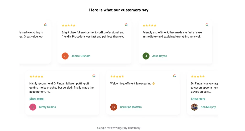 Die Arztklinik fügt der Website ein Google-Bewertungs-Widget hinzu, um das Vertrauen in ihre Dienste zu stärken