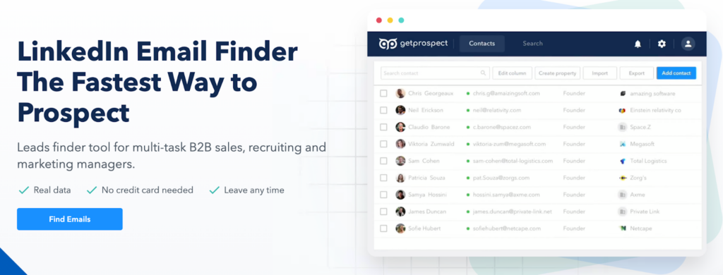 getprospect can be used to get email addresses from linkedin