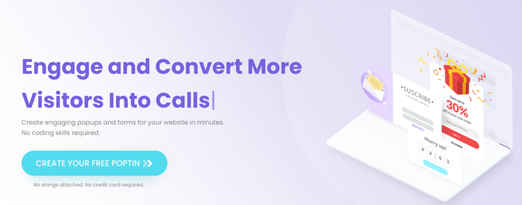 convert visitors into calls with poptin