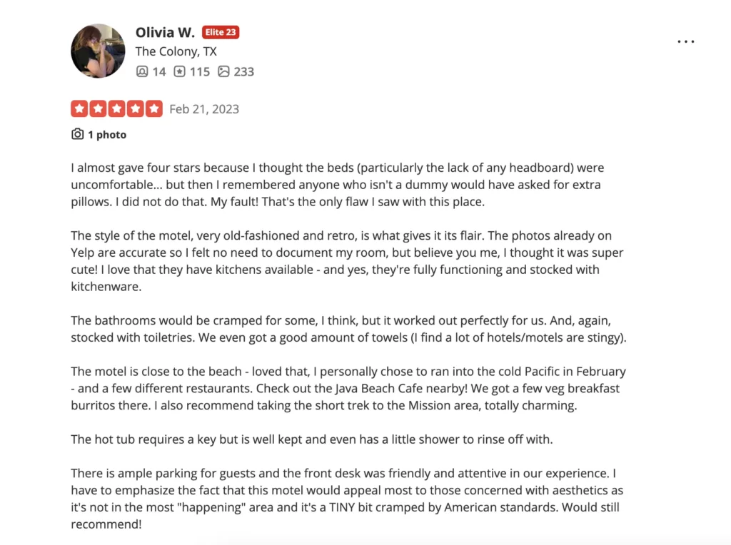 Yelp reviews are often very thorough and detailed