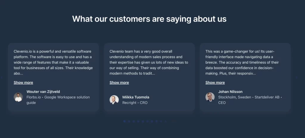 simple customer testimonial carousel on website can boost trust in a new company