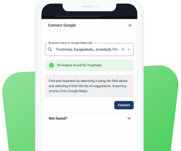connect google by searching for your business or giving the google maps url