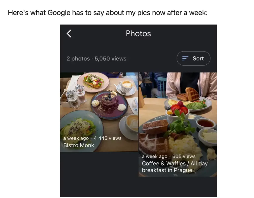 example of two reviews with photos for local businesses