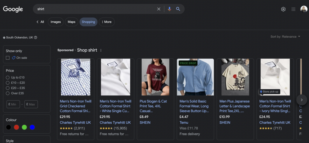 google shopping example