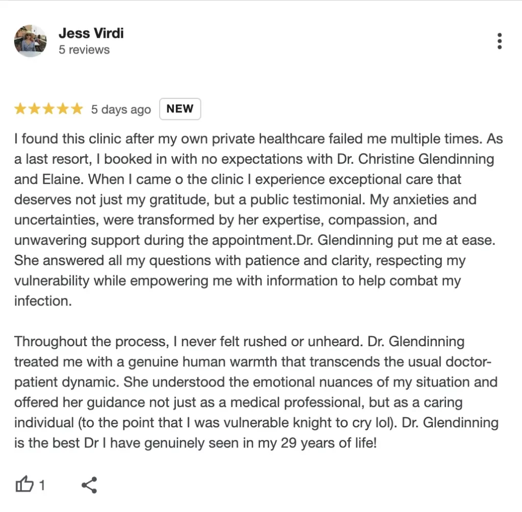 example of great and trustworthy google review for doctor clinic