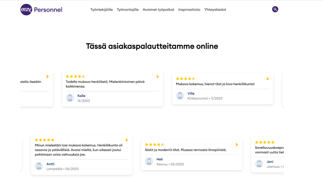 hakijakokemuksen palautteita hyödynnetään verkkosivuilla lievittämään hakijan jännistystä ennen henkilöarviointia