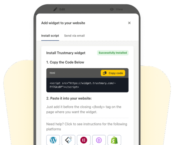 install trustmary widget by copying the script