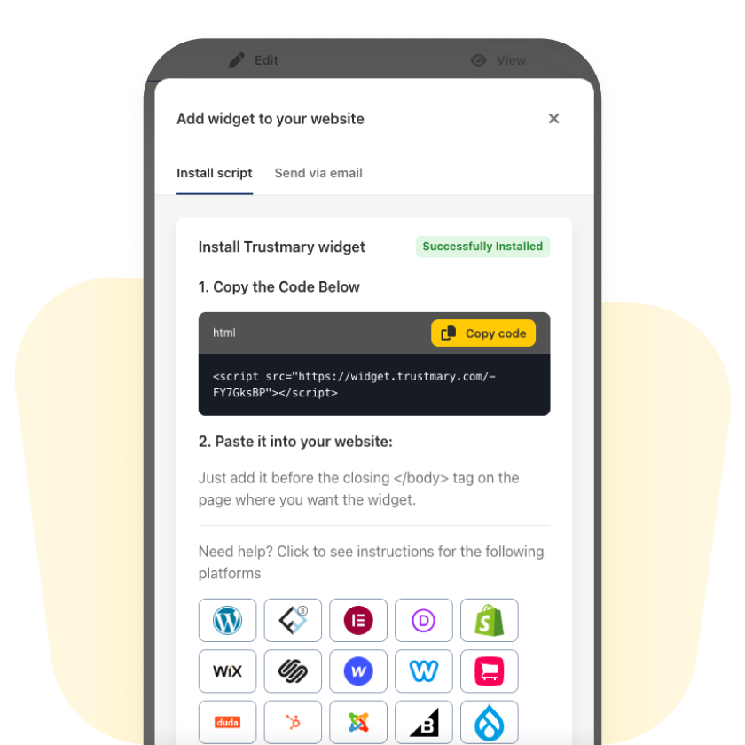 install trustmary widget by copying the script