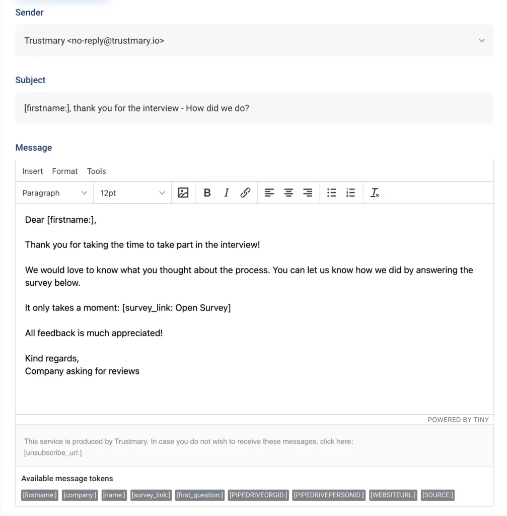 review form with custom fields for personalization