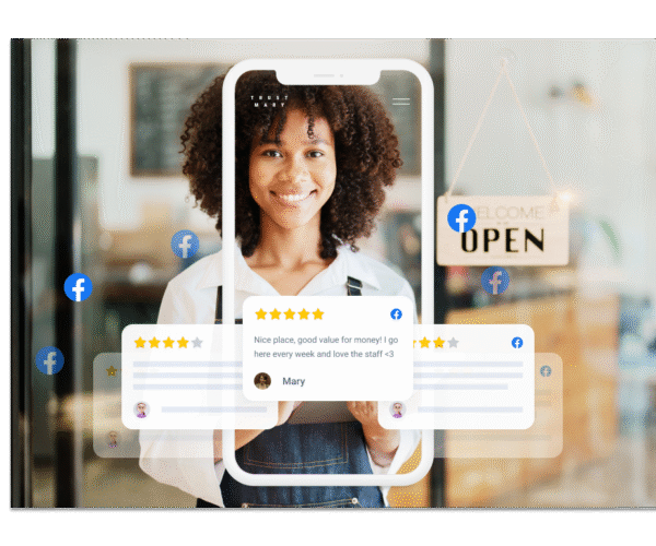 facebook reviews around woman at cafe