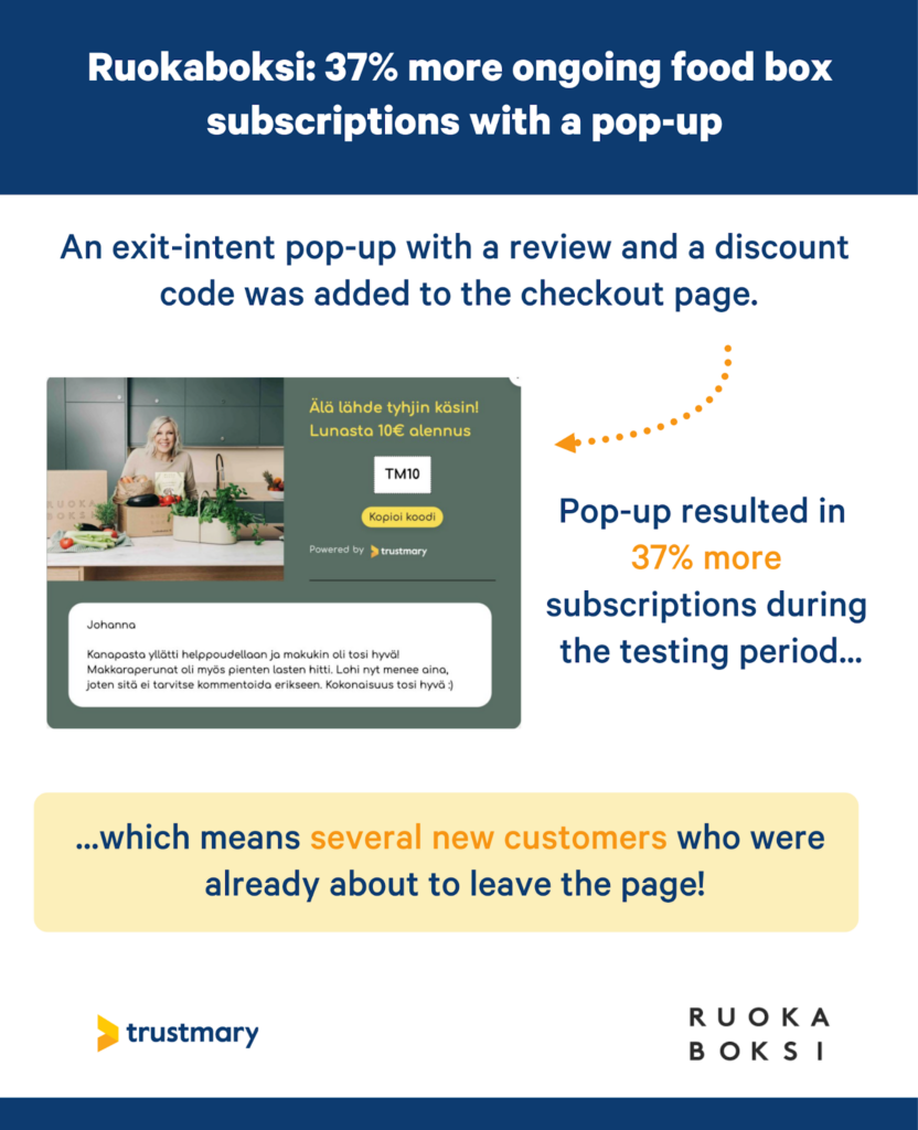 more subscriptions with exit intent popup with customer reviews