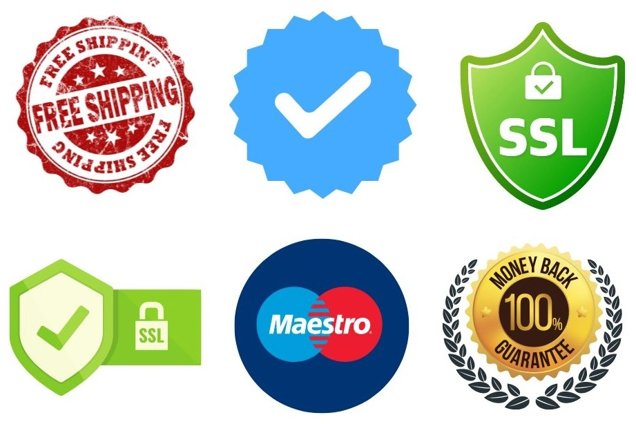 most common trust badges in use include ssl badges, payment badges, money back guarantee, guaranteed secure checkout, and third part endorsement badges