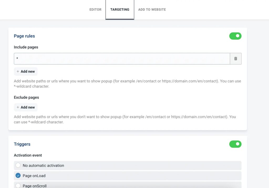 add targeting rules for trustmary popup