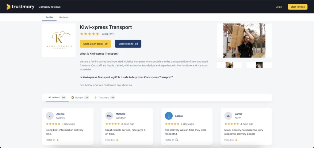 jeda logistics hat eine öffentliche Profilseite, die sie zu Angeboten hinzufügen können