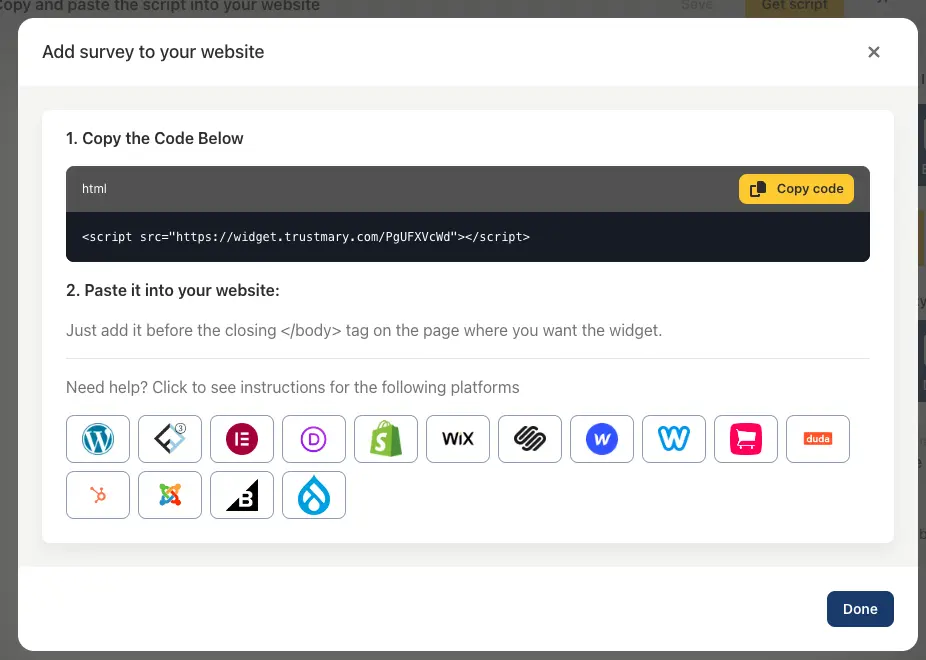 embed survey code