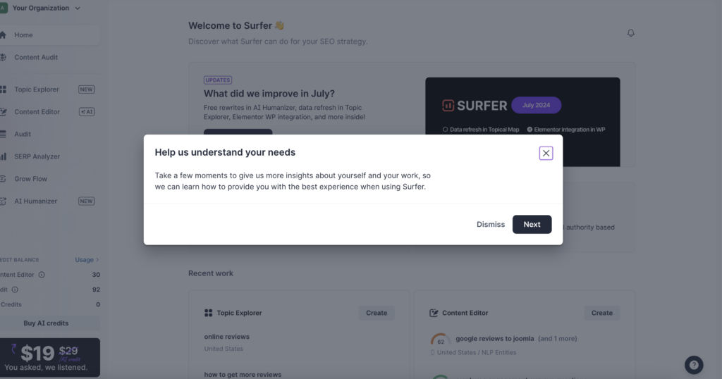 example of embedded survey in saas software