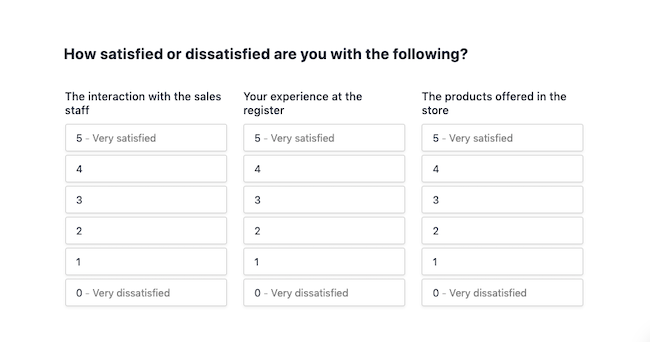 matrix customer feedback survey question