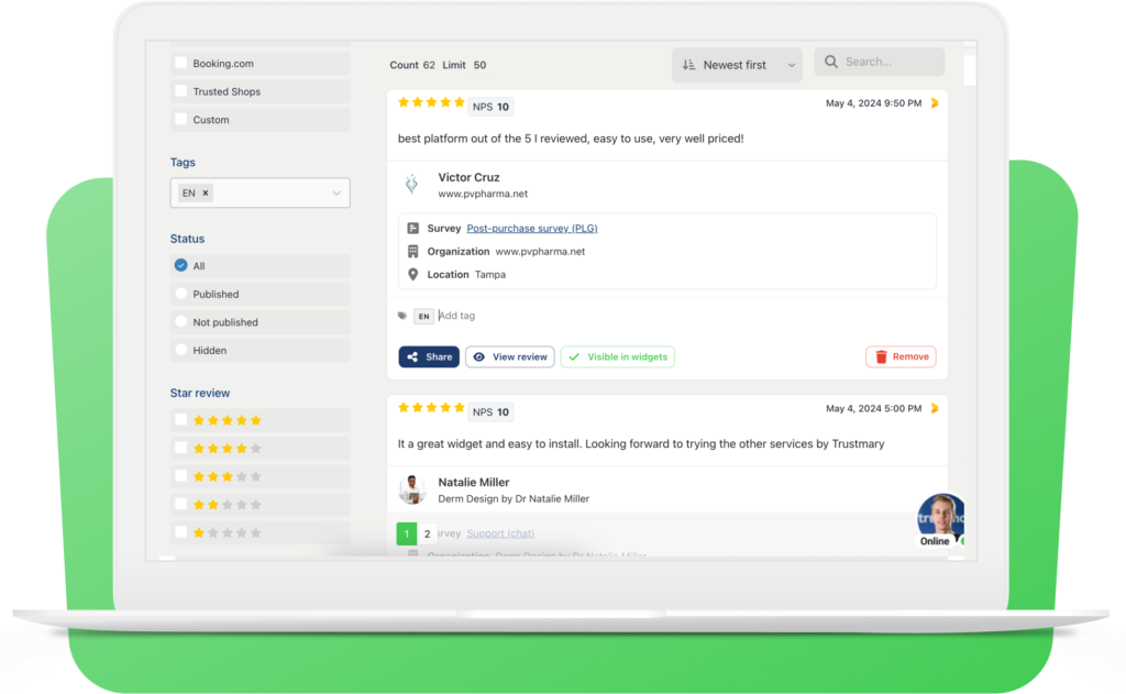 screenshot from Trustmary's review section