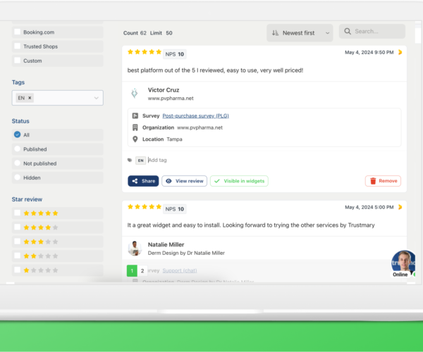 screenshot from Trustmary's review section