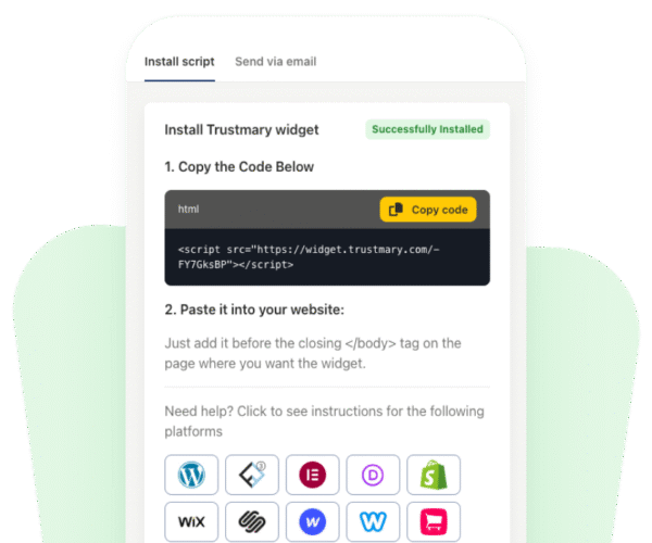 install trustmary widget by copying the script