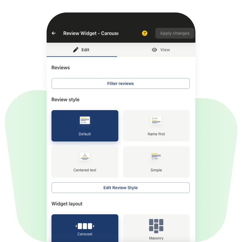 add reviews to website by creating a widget and choosing its layout