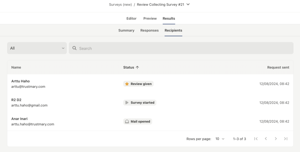 View the Status of Survey Recipients