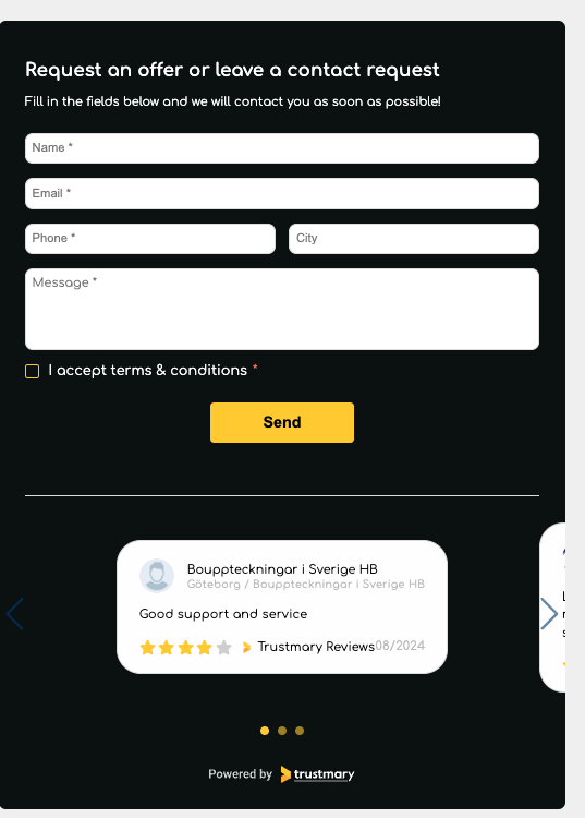 example of a contact form template in Trustmary