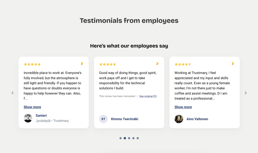 employee testimonial widget example
